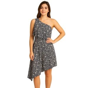 Banana Republic One Shoulder‎ Paisley Tiered Midi Dress Blue White Women Size 2